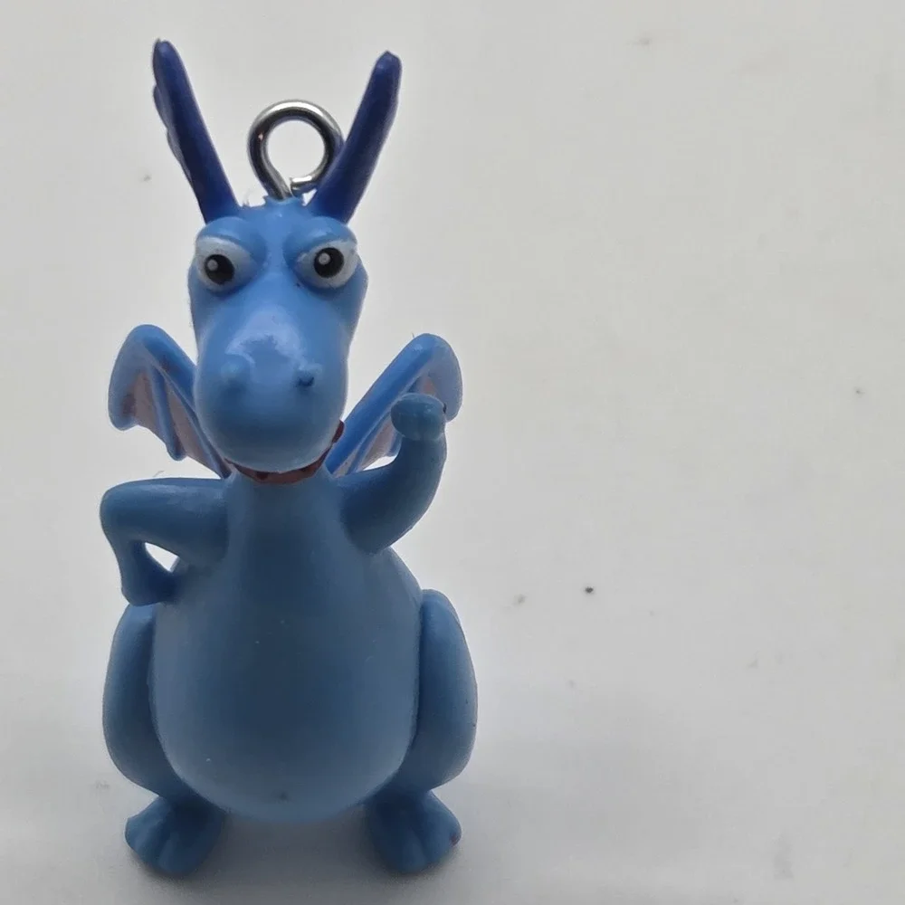 VTG Blue Dragon PVC Keychain Backpack Tag Bag Charm Red Spots Collar Japan